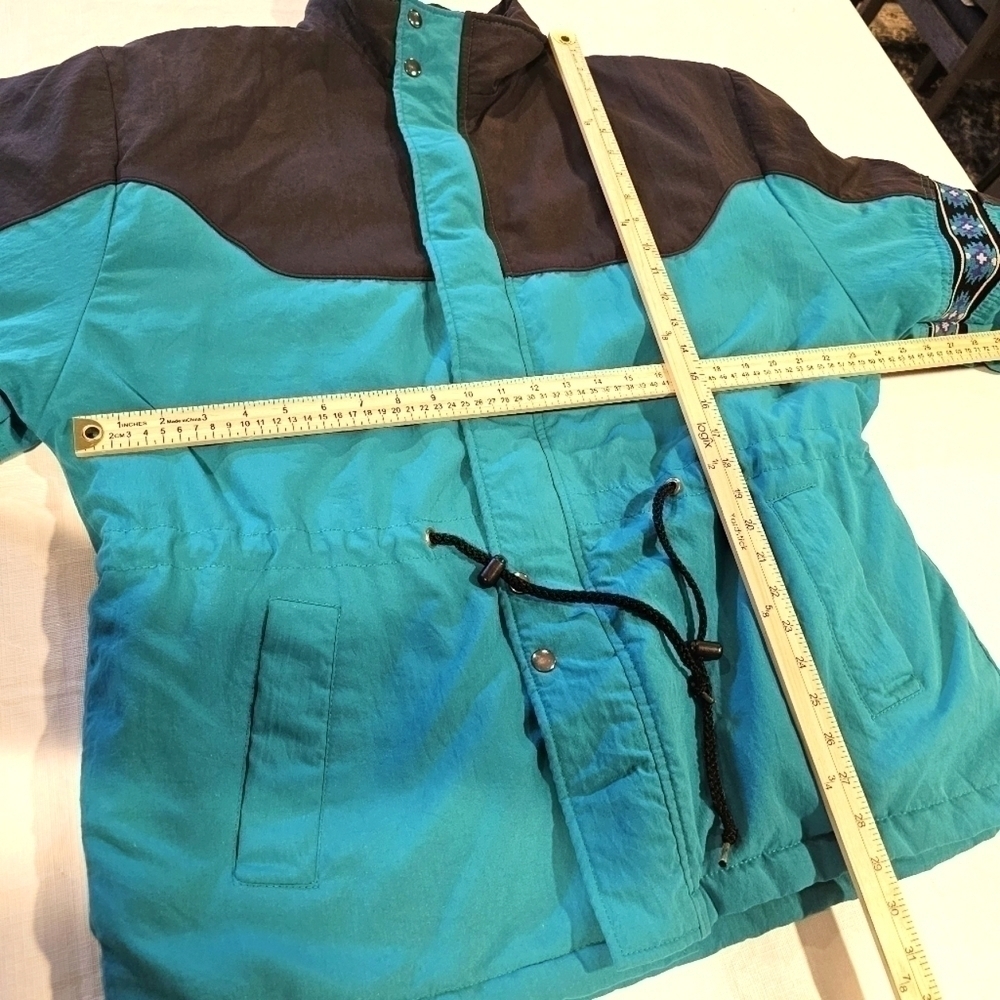 Vintage Western Frontier black teal Aztec parka jacket sz XL - Picture 4 of 16